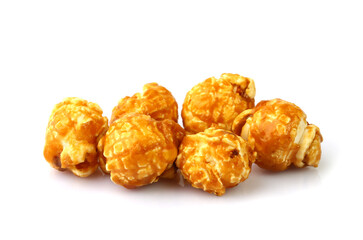 Heap of caramel popcorn isolated on white background	