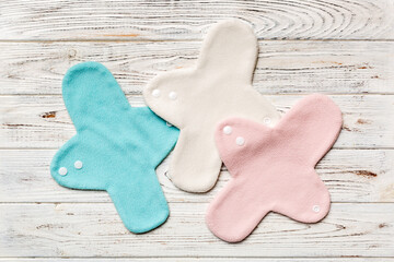 Eco-friendly reusable fabric women's pads. set of colorful bright reusable menstrual pads. zero...