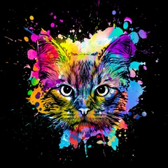 Gordijnen abstract colorful cat muzzle illustration, graphic design concept color art © reznik_val