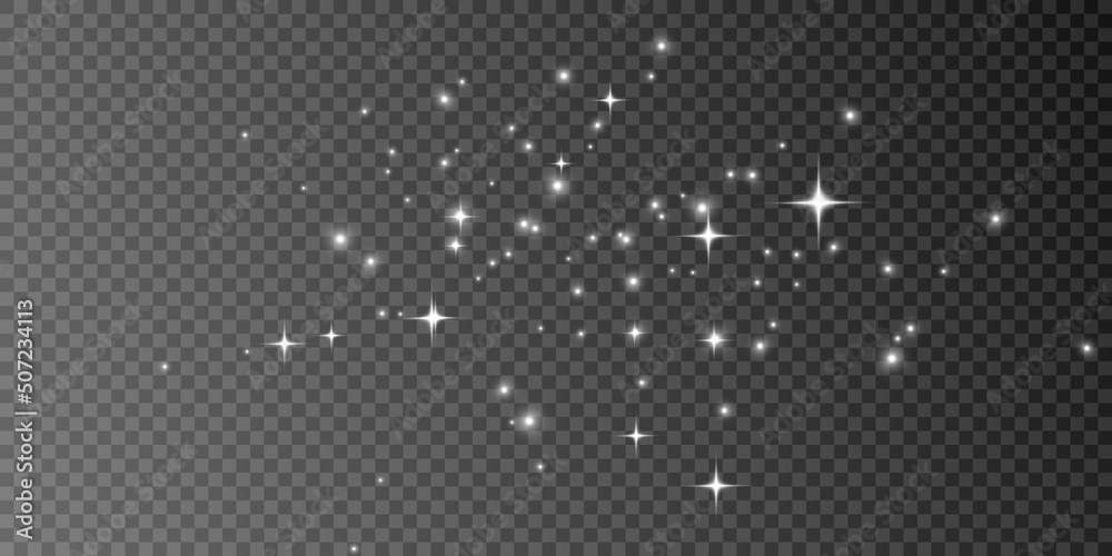 Poster Light effect with lots of shiny shimmering particles isolated on transparent background. Vector star cloud with dust.