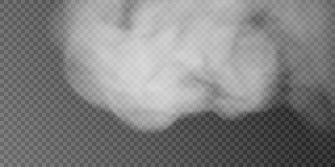 White smoke on a transparent black background. Steam explosion special effect. Vector texture steam, fog, cloud, smoke.