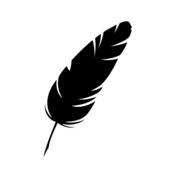 Feather black silhouette. Isolated hand drawn doodle element on white background. Best for seamless patterns, print, cards, stickers and web design.