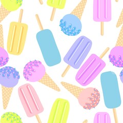 Summer seamless cartoon ice cream pattern textiles and packaging and gifts and linens and kids and wrapping paper