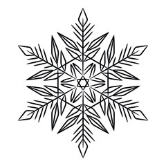 Decorative snowflake isolated on white background. Black silhouette of a patterned snowflake. Vector illustration.