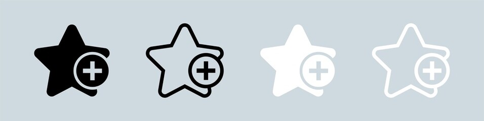 Obraz premium Stars symbol set for add to favorite icon in black and white colors. User interface vector icon.