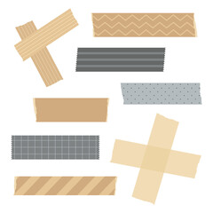 Set of neutral minimal patterned paper decoration tape. Flat vector illustration.