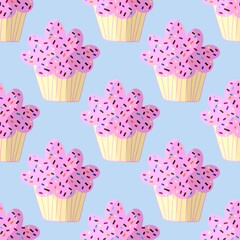 Cupcake seamless cartoon pattern for fabrics and packaging and linens and kids and wrapping paper and kitchen