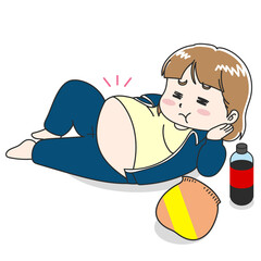  ダラダラして太った女性のイラスト