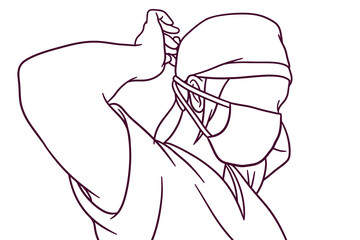 hand drawn nurse wearing a medical mask illustration