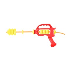 Kids pistols to splash water at each other during summer holiday isolated on white. Plastic water gun cartoon illustration
