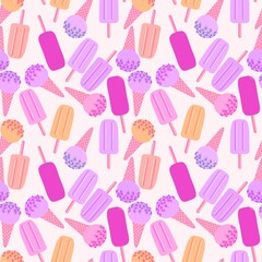 Summer seamless cartoon ice cream pattern textiles and packaging and gifts and linens and kids and wrapping paper