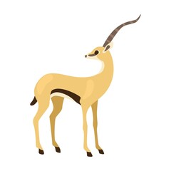Goitered antelope cartoon illustration. Impala with long horns running, jumping and butting on white background. Animal, wildlife - obrazy, fototapety, plakaty