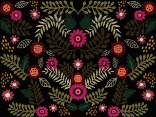 Pink flower nature traditional chalk illustration pattern abstract beautiful drawing Texture decoration on black