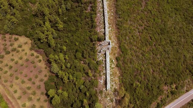 Aerial view of Ancient Messini wall ruins