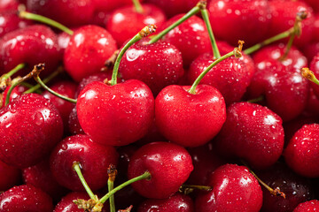 Close up of ripe cherries texture background
