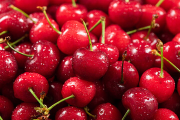 Close up of ripe cherries texture background