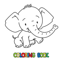 Elephant. Coloring book of little funny animal