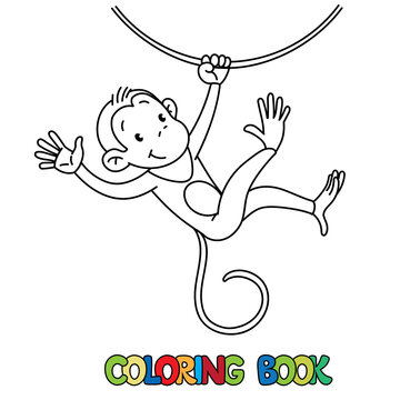 Coloring book of litle funny monkey on lian