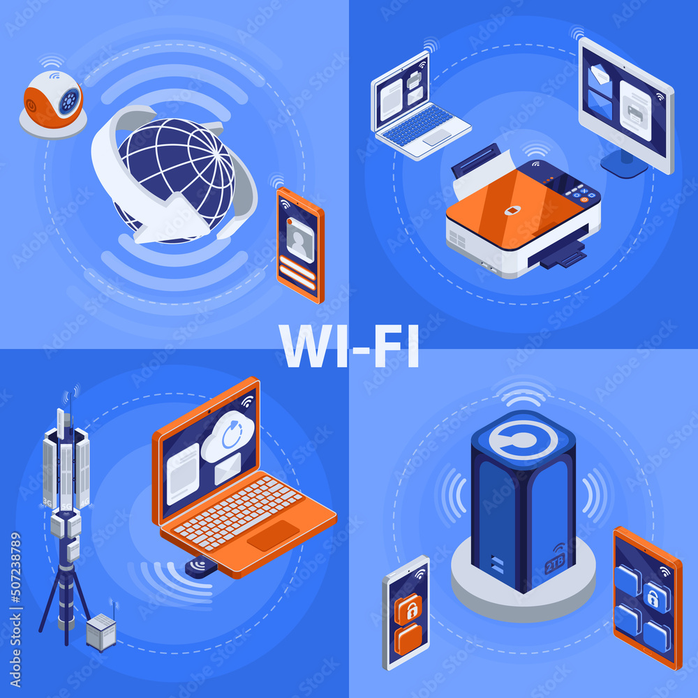 Wall mural wireless technology concept icons set