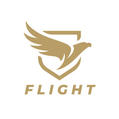 Eagle wing flight logo. Hawk shield wings icon. Flying bird emblem. Vector illustration.