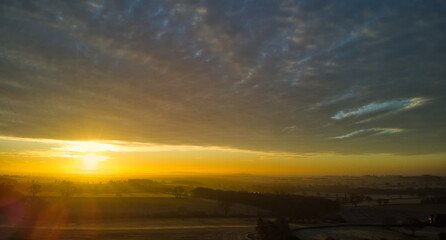 Naklejka na ściany i meble Dawn over Derbyshire fields, UK