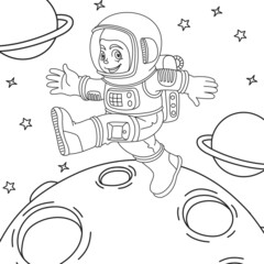 Coloring book for kids astronaut walking on the moon