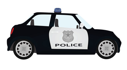 Blue and white police car. vector illustration