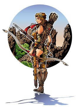 Fantasy Girl : a fantastic character with  bow and sword