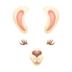 Effect with lama face for selfies vector illustration. Mask with animal ears, noses and muzzles for video chat or mobile app