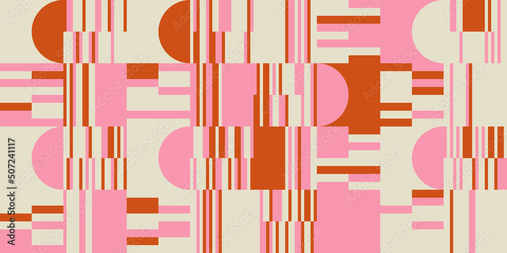 Poster Modern vector abstract  geometric background with circles, rectangles and squares  in retro Scandinavian style. Pastel colored simple shapes graphic pattern. Abstract mosaic artwork.