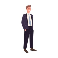 Classical male suits. Man wearing ties and jackets of different colors and styles flat vector illustration
