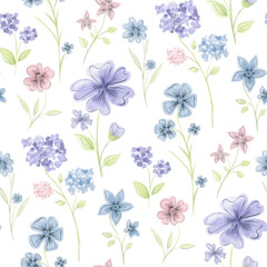 pattern with flowers and plants. the style is watercolor, floral illustration. Seamless pattern