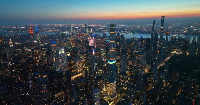 Billions of lights in the scenery of huge metropolis. Stunning New York panorama from aerial perspective.