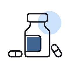 Medicine bottle and pills vector icon. Medicament