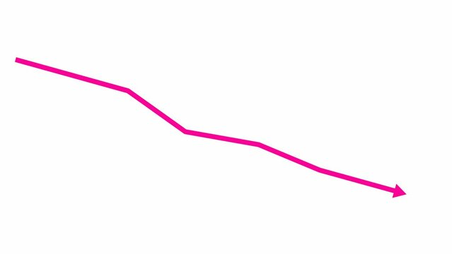 Animated pink arrow. Recession chart of economy. Economic crisis, recession, decrease graph. Profit down. Vector illustration isolated on white background.
