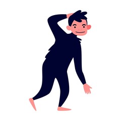 Wild monkey. Human evolution theory flat vector illustration. Way from monkey to cyborg or robot. Cavemen as ancestors. Anthropology, reality and history