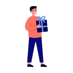 Loyal customer getting gifts and bonuses from store. Happy young people receiving gift boxes. Vector illustration for reward, loyalty program