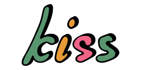 Hand drawn vector colorful lettering. Cute holiday doodle illustration. Kiss clipart for print, web, design, decor.