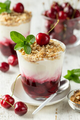 cherry cream trifle  dessert in glass