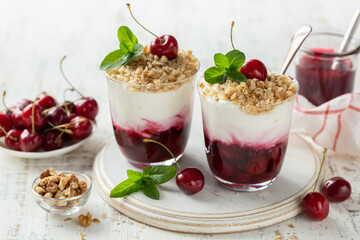 cherry cream trifle  dessert in glass