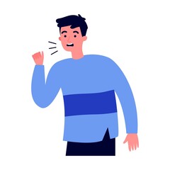 Young people suffering from flu symptoms flat vector illustration. Cartoon infographic person sneezing and coughing. Sad woman concept