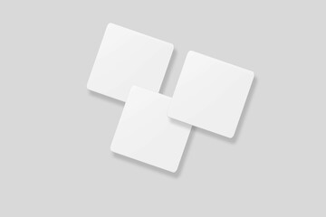 Floating blank square business card for mockup. 3D Render.