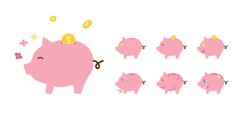 Cute Piggy bank emoji cartoon vector. Financial freedom, finance market, save money, deposit, collect.