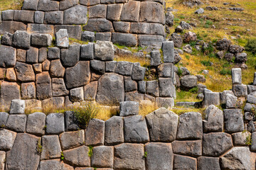 Saqsaywaman Inca archaeological site with large stone walls in Cusco, Peru. South America. 