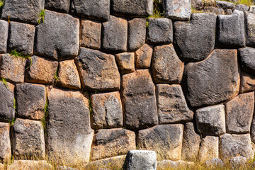 Saqsaywaman Inca archaeological site with large stone walls in Cusco, Peru. South America. 