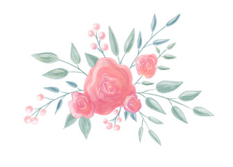Fototapeta na wymiar floral bouquet, garden pink flower, Watercolor designer element