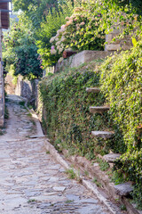 Narrow, cobbled streets of a mountain village of Pinakates (South Pelion, Greece)