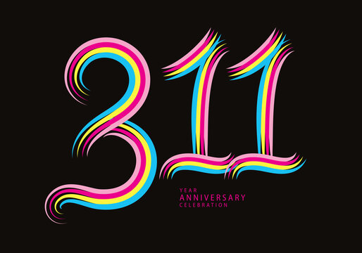 311 number design vector, graphic t shirt, 311 years anniversary celebration logotype colorful line,311th birthday logo, Banner template, logo number elements for invitation card, poster, t-shirt.