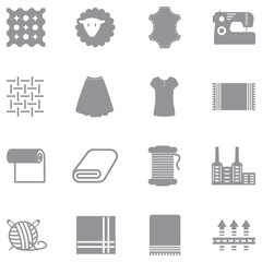 Textile Production Icons. Gray Flat Design. Vector Illustration.