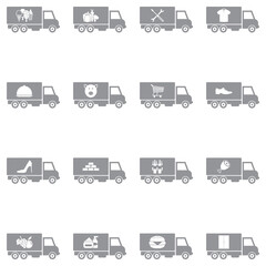 Truck Delivery Icons. Gray Flat Design. Vector Illustration.